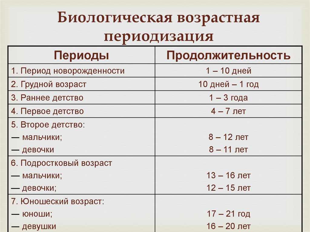 Возрастная периодизация схема возрастной периодизации