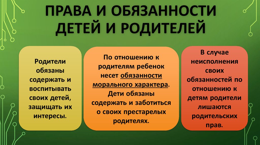 Права и обязанности родителей по образованию детей схема