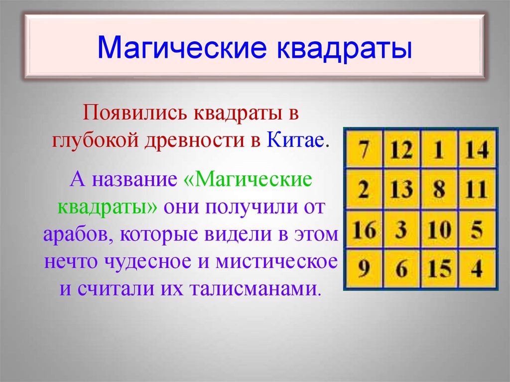 Проект магические квадраты 5 класс