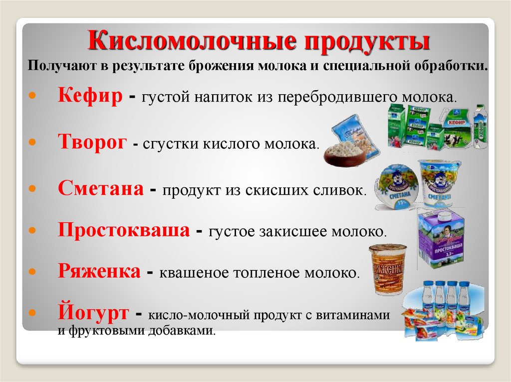 Кисломолочные продукты это список