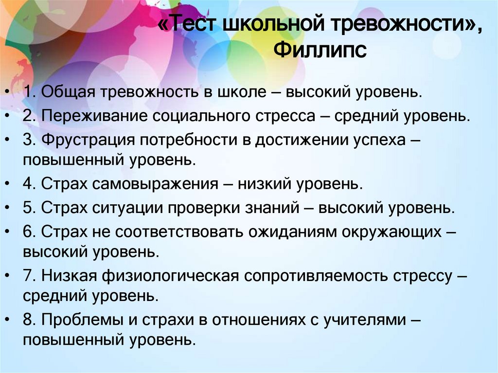 Тест школьной тревожности 5 класс