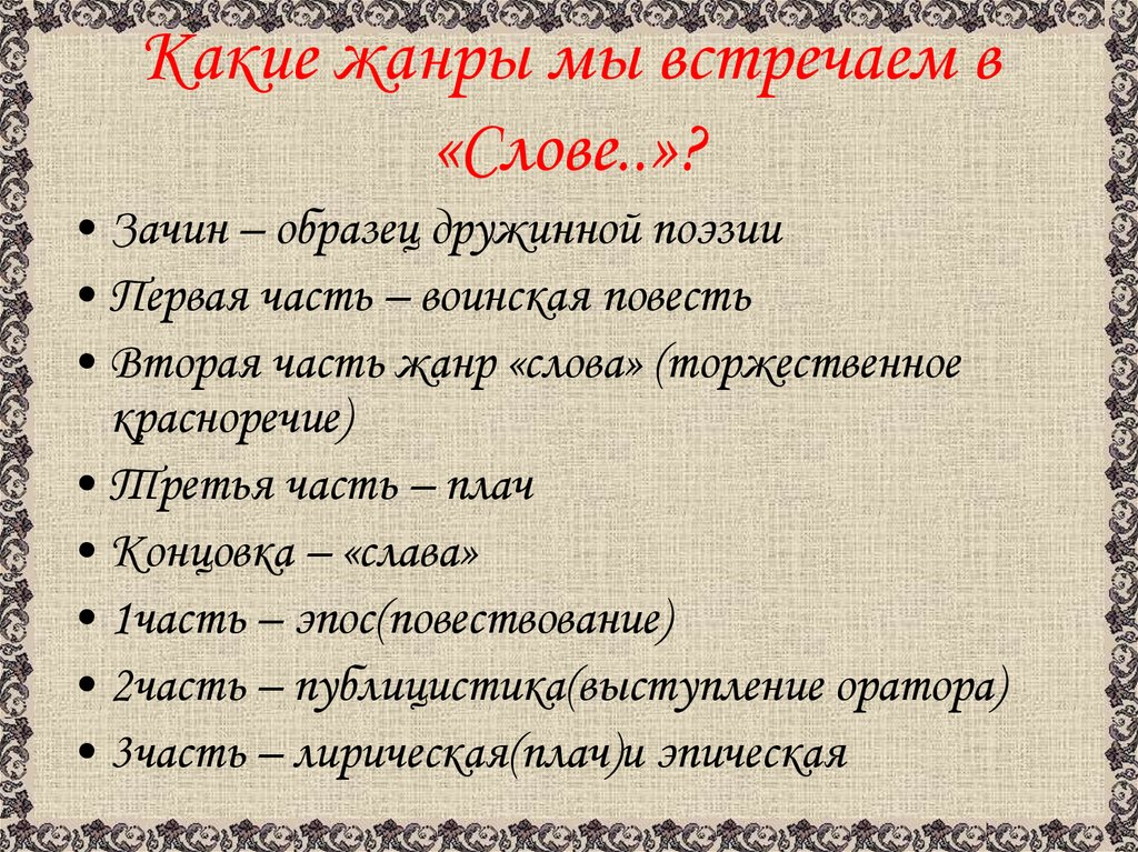 В каком жанре написано. Что такое зачин в тексте. Зачин в слове о полку Игореве. План событий слова. Составить план событий слова.