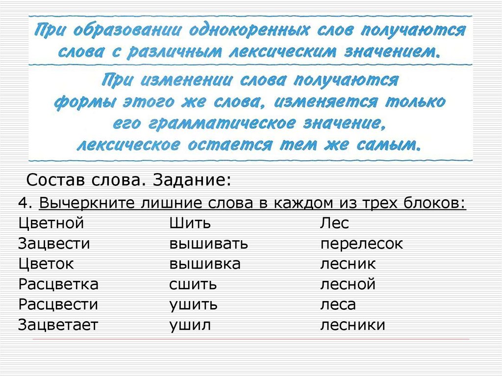 Примеры однокоренных слов. Однокоренные слова задания. Состав слова однокоренные слова. При образовании однокоренных слов получаются слова с различным. Лексическое значение однокоренных слов.