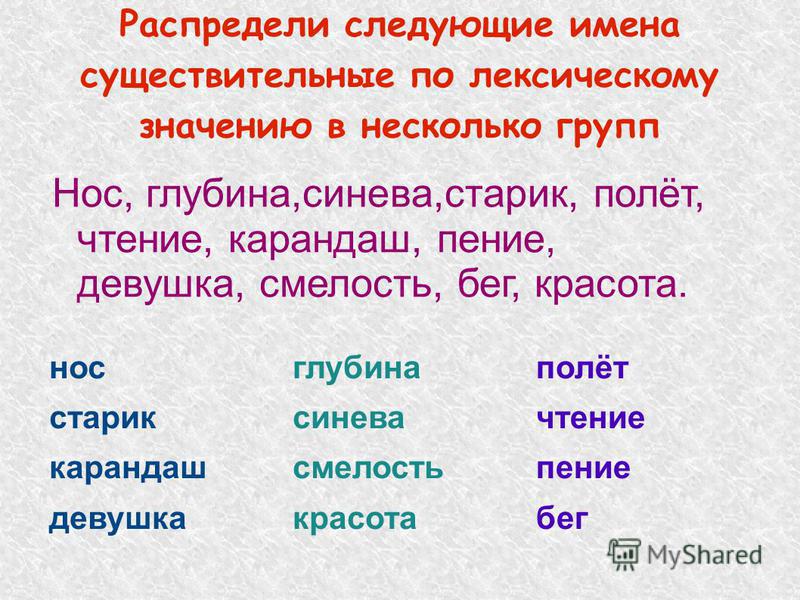 Существительное какой 2. Группы существительных по значению. Что обозначают имена существительные. Существительные по группам. Лексические группы имен существительных.