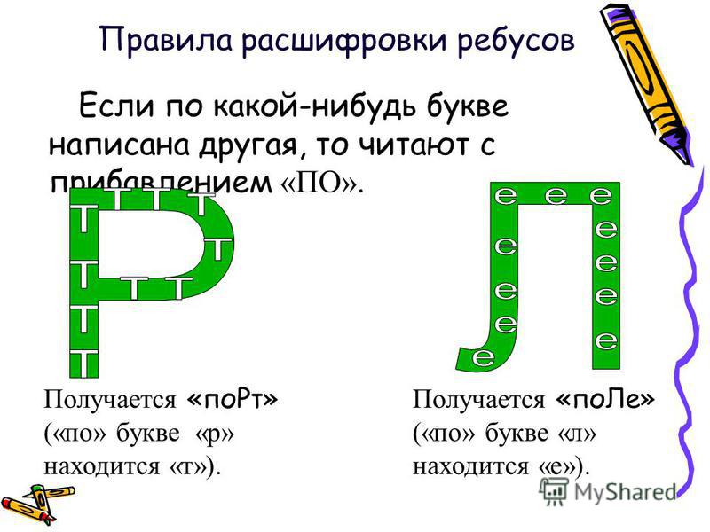 Как правильно разгадывать ребусы с буквами и картинками и запятыми примеры