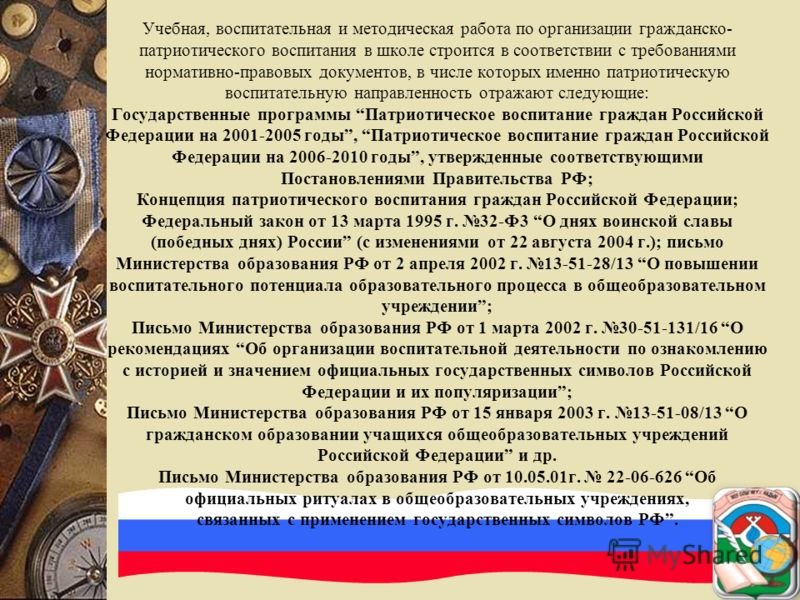 Доклад патриотическое. Нормативно правовая база патриотического воспитания в школе. Разработки по патриотическому воспитанию молодежи. Патриотическая воспитательная деятельность. Мероприятия с классом по гражданско патриотическому воспитанию.