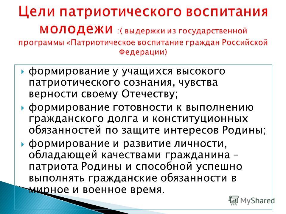 План мероприятий по патриотическому воспитанию молодежи