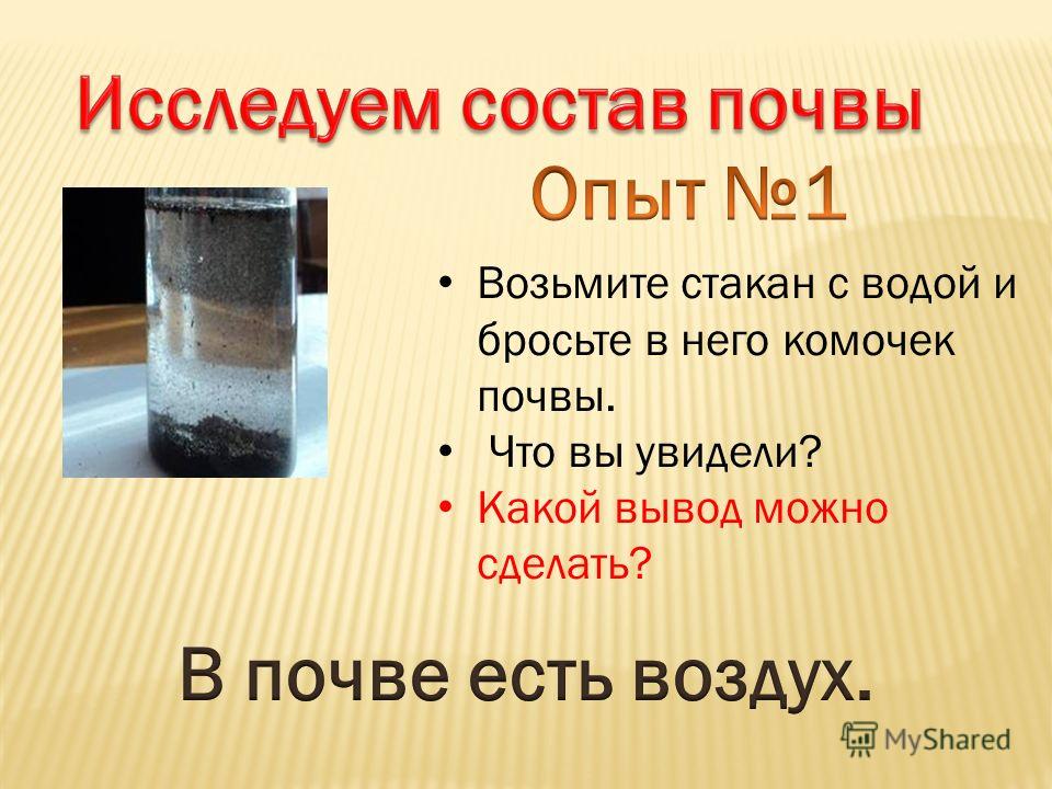 Какой нужен опыт. Опыты с почвой. Опыты с почвой 3 класс. Опыт с почвой и водой. Опыт в почве есть воздух.