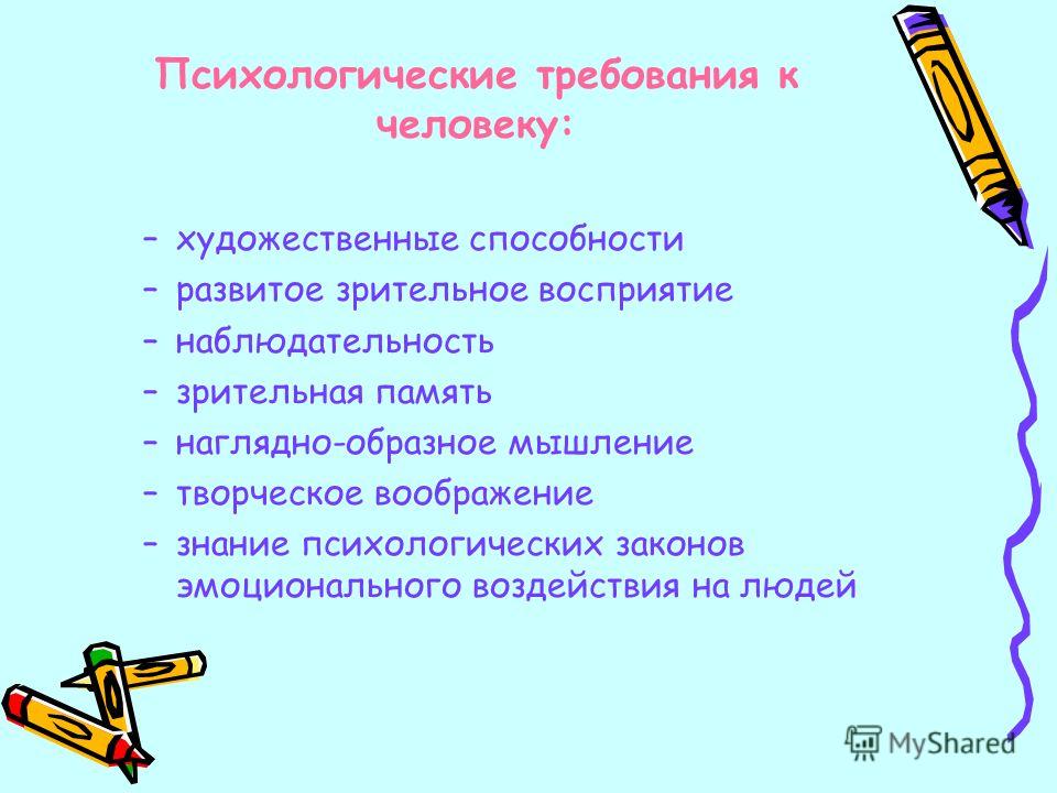 Характеристика художественных способностей. Психологические требования. Психологические требования к учебнику. Наглядно-образные средства. Художественные способности.