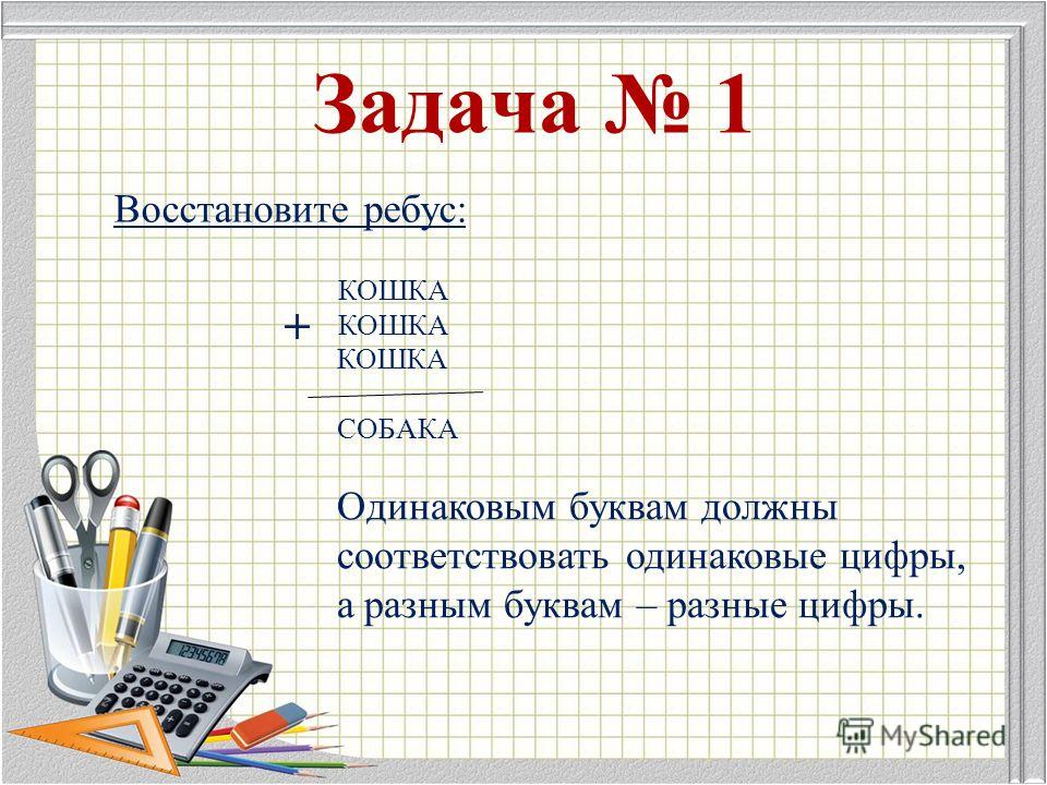 Ребусы одинаковым буквам соответствуют одинаковые цифры