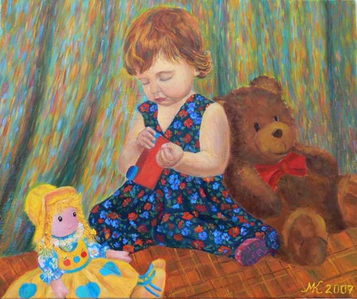 Картинка девочка с куклой. Картина девочка с куколкой. Куклы на картинах художников. Девочка с куклой живопись.
