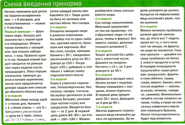 Схема введения прикорма в 4 месяца при грудном вскармливании