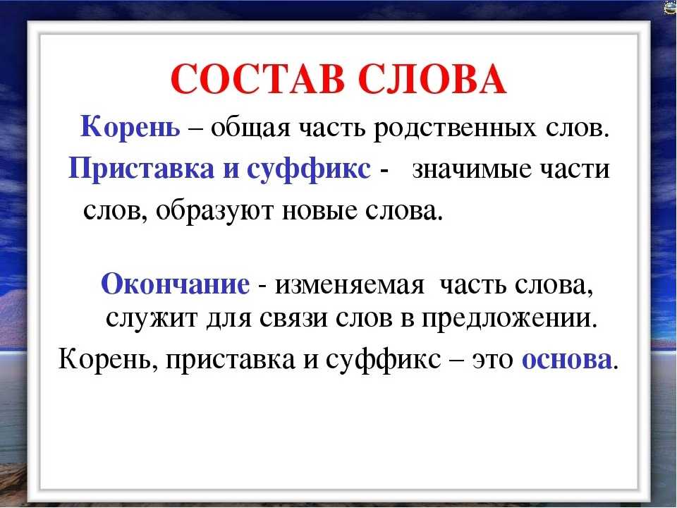 Состав слова в русском языке 4 класс