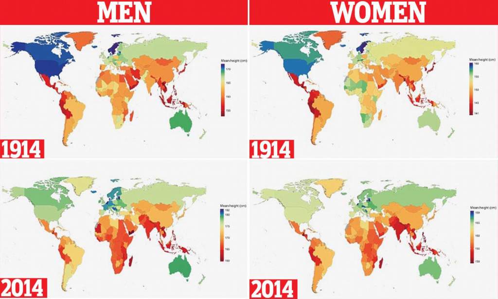 Карта среднего роста в мире