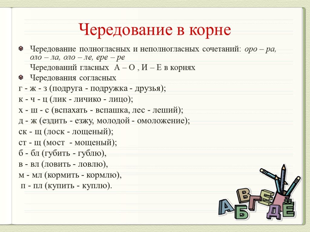 Чередующиеся звуки в корне слова. Чередование в корне. Чередование полно гласных и неполно глсных сочитаний. Чередование гласных и согласных в морфемах. Чередование парногласных и не парногласных.