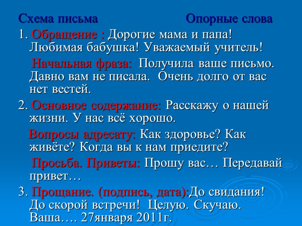 Письмо бабушке от внучки 2 класс образец