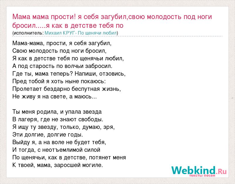 Мама песня слова караоке. Прости мама текст. Прости меня мама песня. Мама прости песня. Михаил круг мамуля мама мам текст.