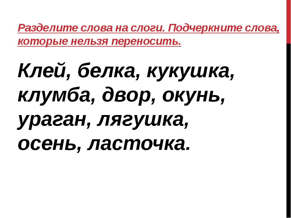 Записать слова разделяя на слоги