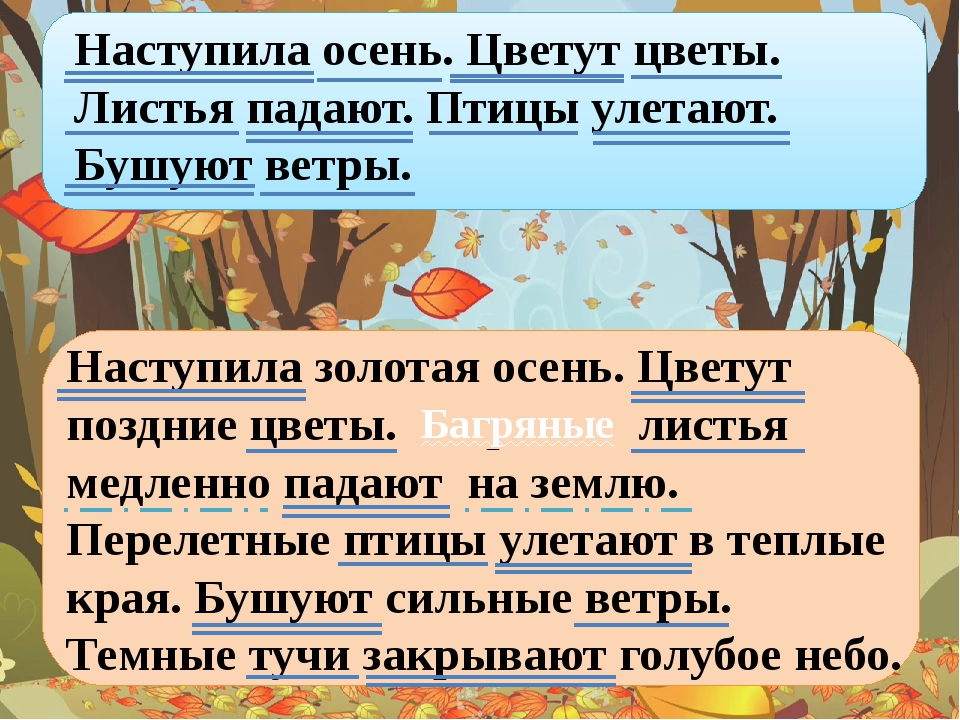 Осенний лист предложение. Наступила осень предложения. Предложения наступила Золотая осень. Наступила осень птицы улетели в теплые. Наступила осень птицы улетели в теплые края.