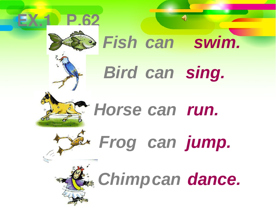Swimming перевод транскрипция. Животные на английском языке 2 класс. Животные 1 класс английский язык. Что умеют делать животные на английском. Животные по английскому прыгают.