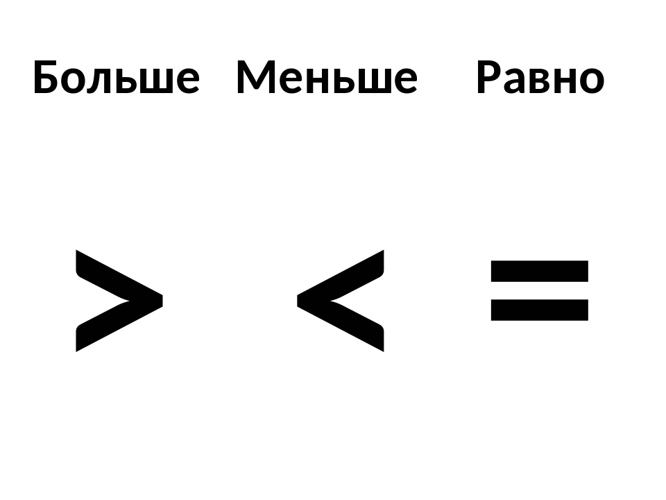 Знаки больше меньше равно картинки для дошкольников распечатать