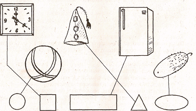 Рассмотри предметы нарисуй геометрическую форму каждого предмета