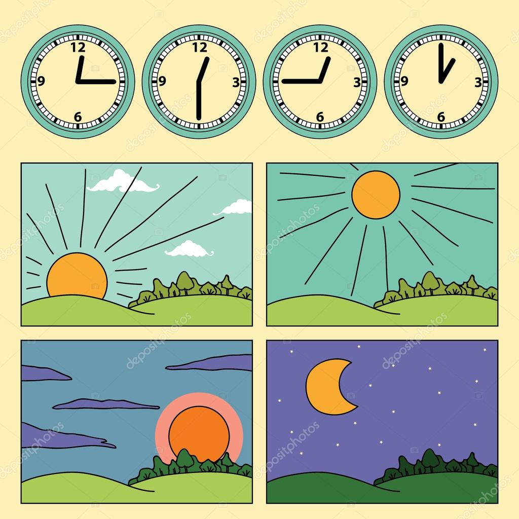 depositphotos 63329885 stock illustration icons with landscapes and clock