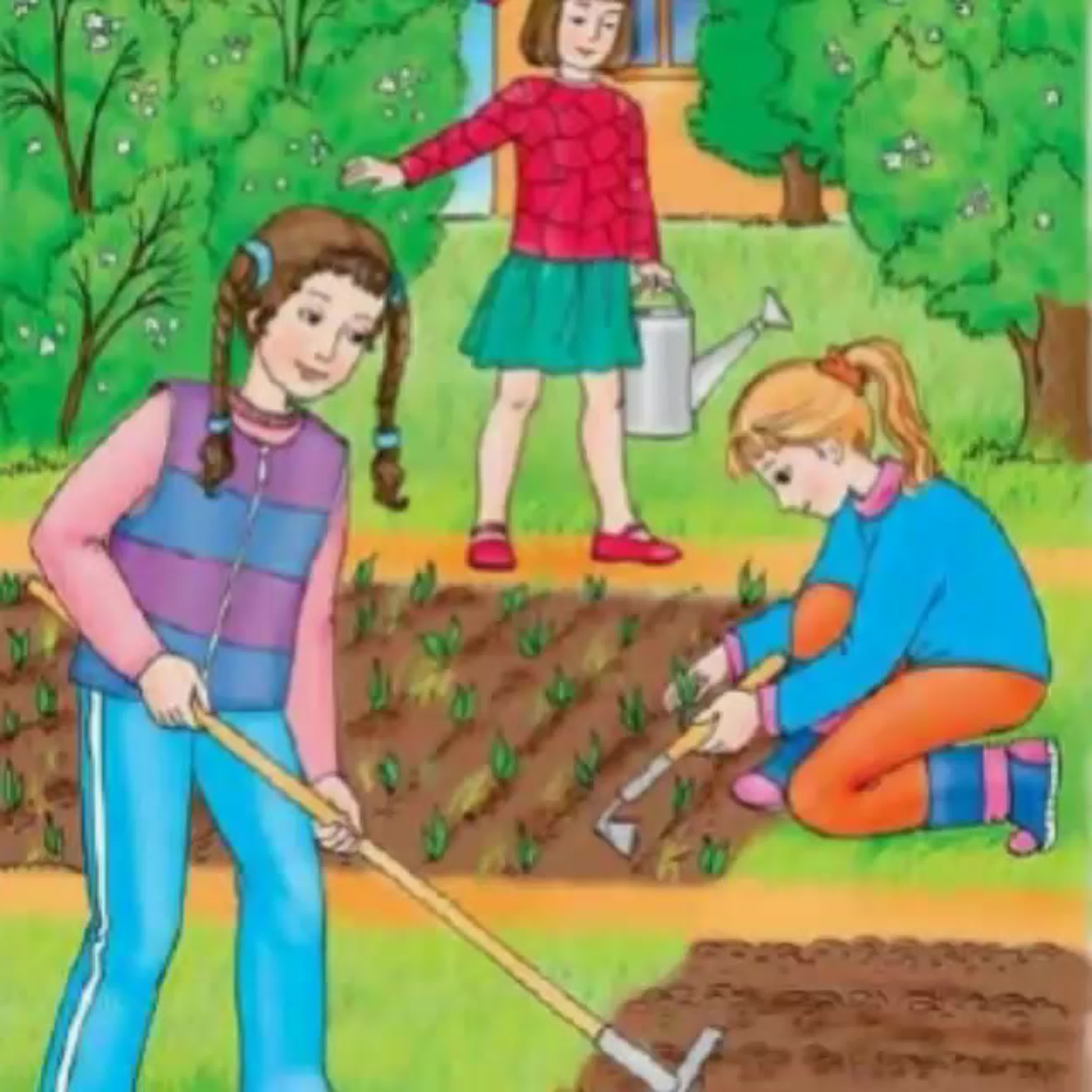 В саду гудят. Сюжетные картины для детского сада. Весенние работы для детей. Весенний труд. Труд людей весной.